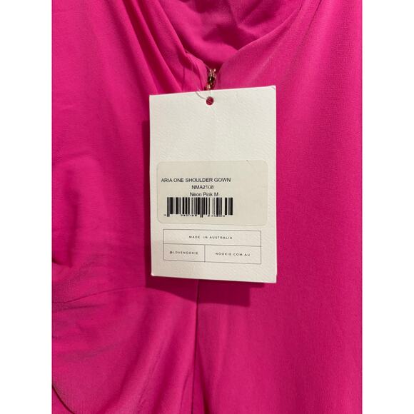 NWT Nookie Aria One Shoulder Ruched Matte Jersey Bodycon Gown Neon Pink Womens M - Picture 7 of 10